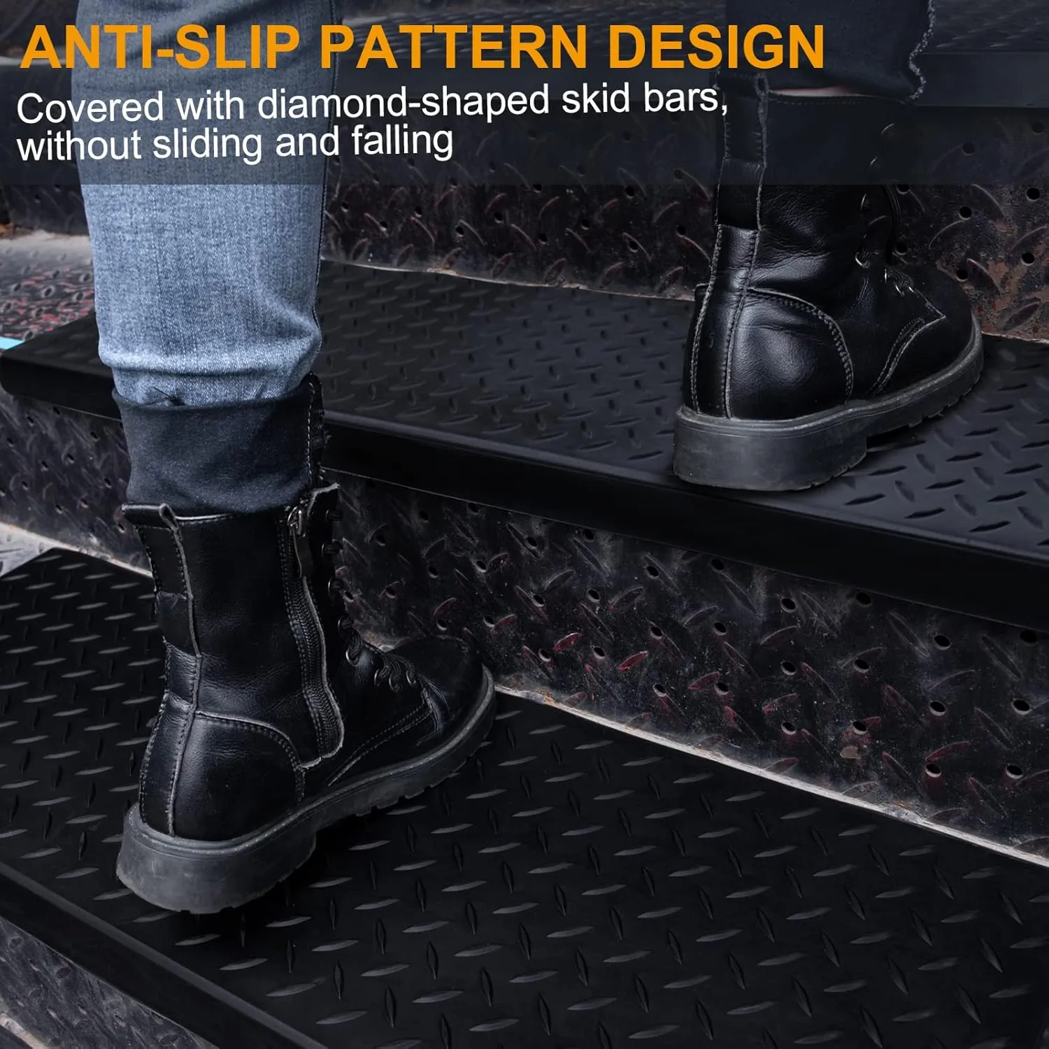Spurtar Rubber Stair Treads, 30" x 10" 3PCS Outdoor Rubber Stair Treads Non-Slip, 30 Inch Rubber Stair Treads for Wooden Steps, Skid Resistant Stair Treads for Concrete Marble Tile Metal Stairs Black