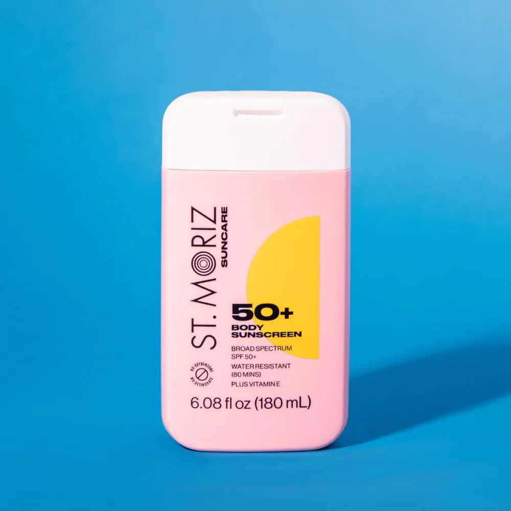 St Moriz Suncare SPF - Sunscreen - Broad Spectrum Protection Water Resistant Sunscreen Moisturizing Lotion   Vitamin E - Oxybenzone & Octinoxate Free - Vegan - Body, 50, Sun Protection Factor (SPF)