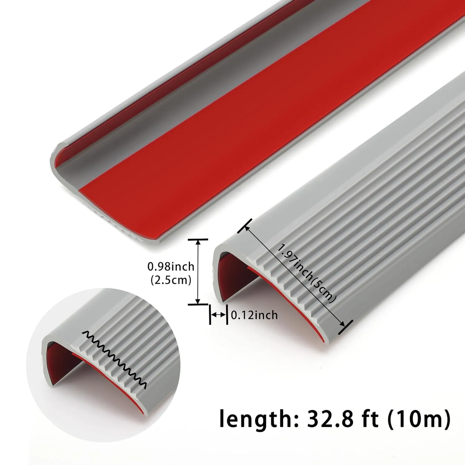 Stair Anti Slip Nosing, Self-Adhesive Vinyl Edging Strip, Flexible PVC Rubber Treads Edge Trim for Outdoor & Indoor Uses (32.8ft, Grey)