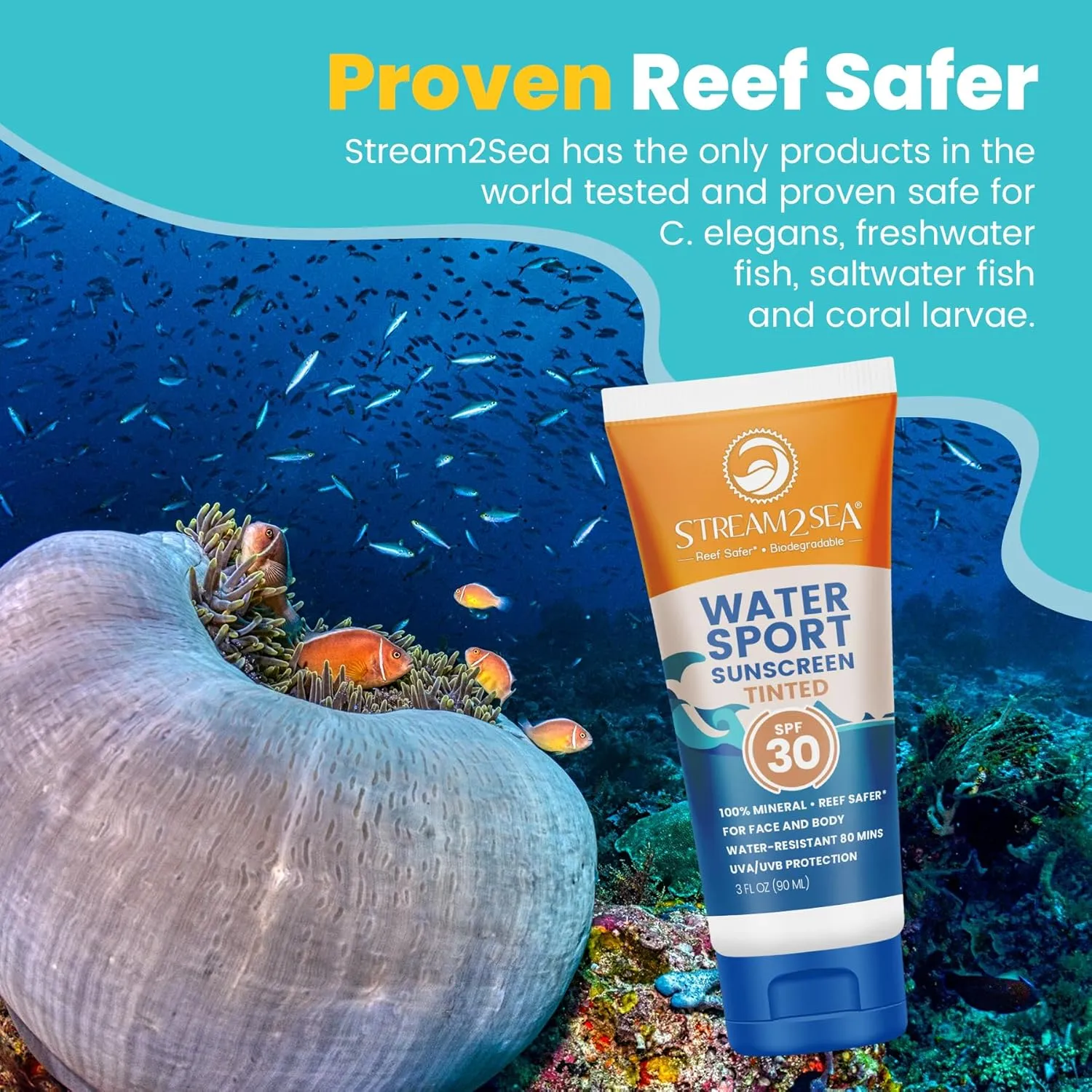 STREAM 2 SEA Tinted Sunscreen with SPF 30 All Natural, Biodegradable and Reef Safe| 3 Fl oz Non Greasy and Moisturizing Mineral Sunscreen For Face and Body Protection Against UVA and UVB
