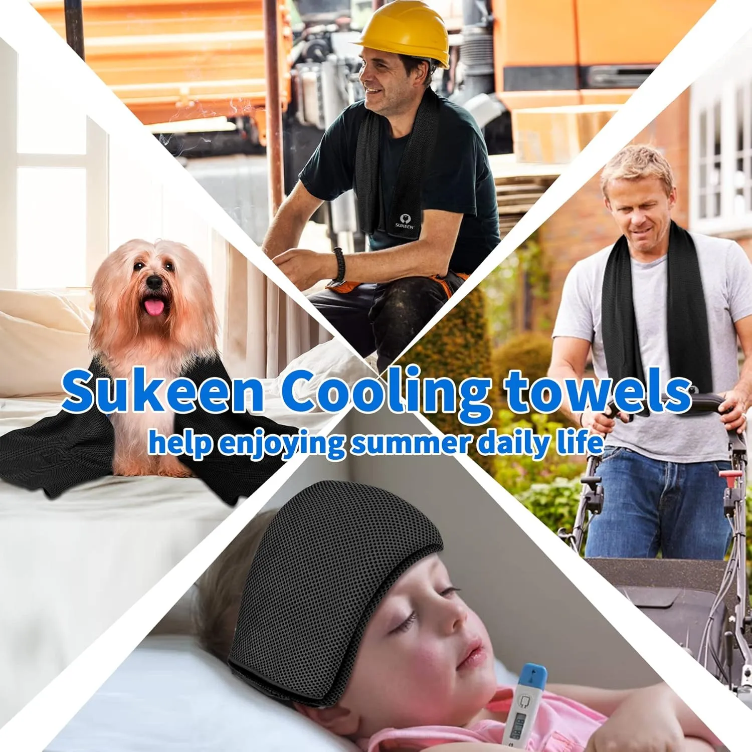 Sueken 4 Pack Cooling Towel - 40"x12", Soft Breathable Chilly Microfiber Towel for Yoga, Sports & More Activities