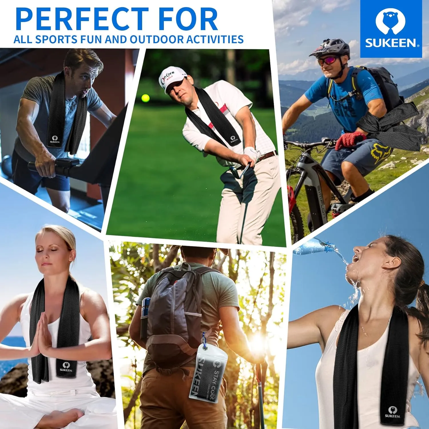Sueken 4 Pack Cooling Towel - 40"x12", Soft Breathable Chilly Microfiber Towel for Yoga, Sports & More Activities