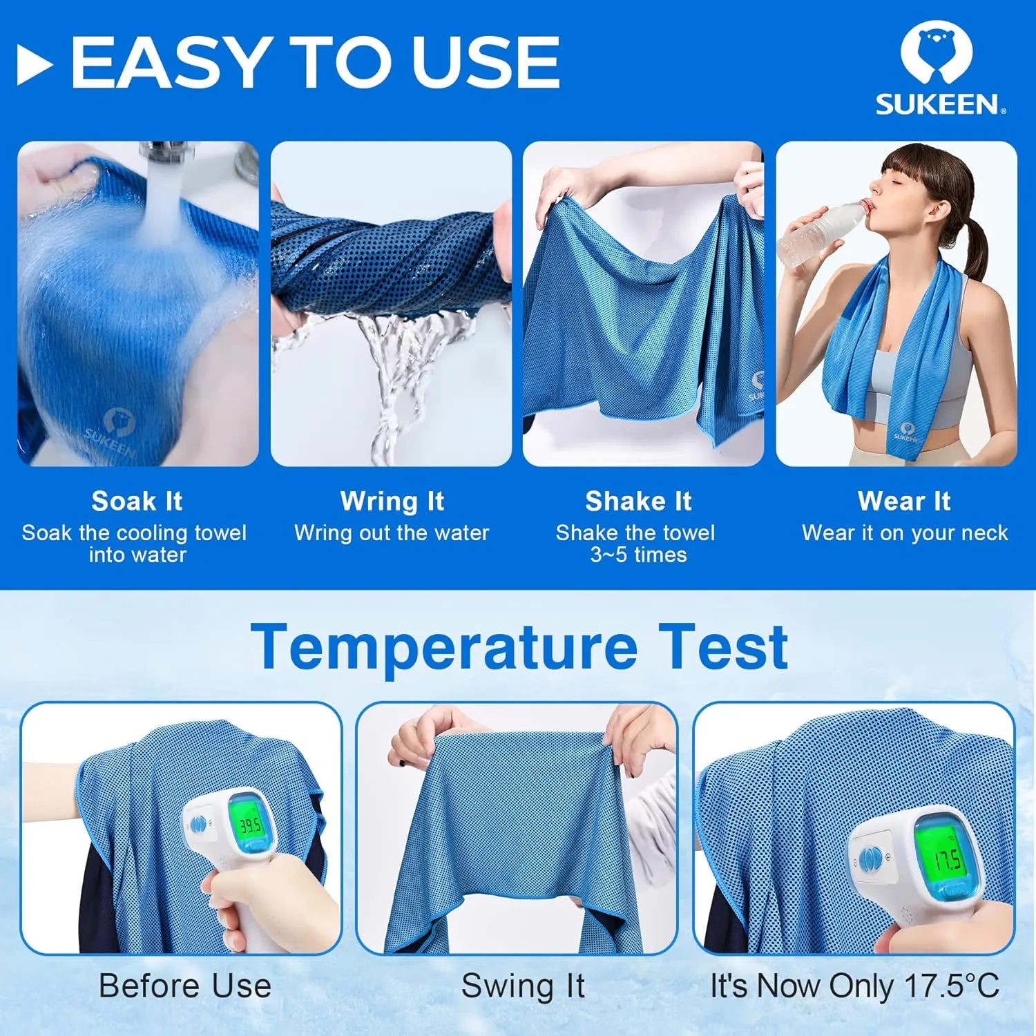 Sueken [4 Pack] Cooling Towel, 40"x12", Soft Breathable Chilly Microfiber Towel for Yoga, Sports, Running, Gym, Camping, Fitness & More Activities