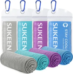 Sueken [4 Pack] Cooling Towel, 40"x12", Soft Breathable Chilly Microfiber Towel for Yoga, Sports, Running, Gym, Camping, Fitness & More Activities