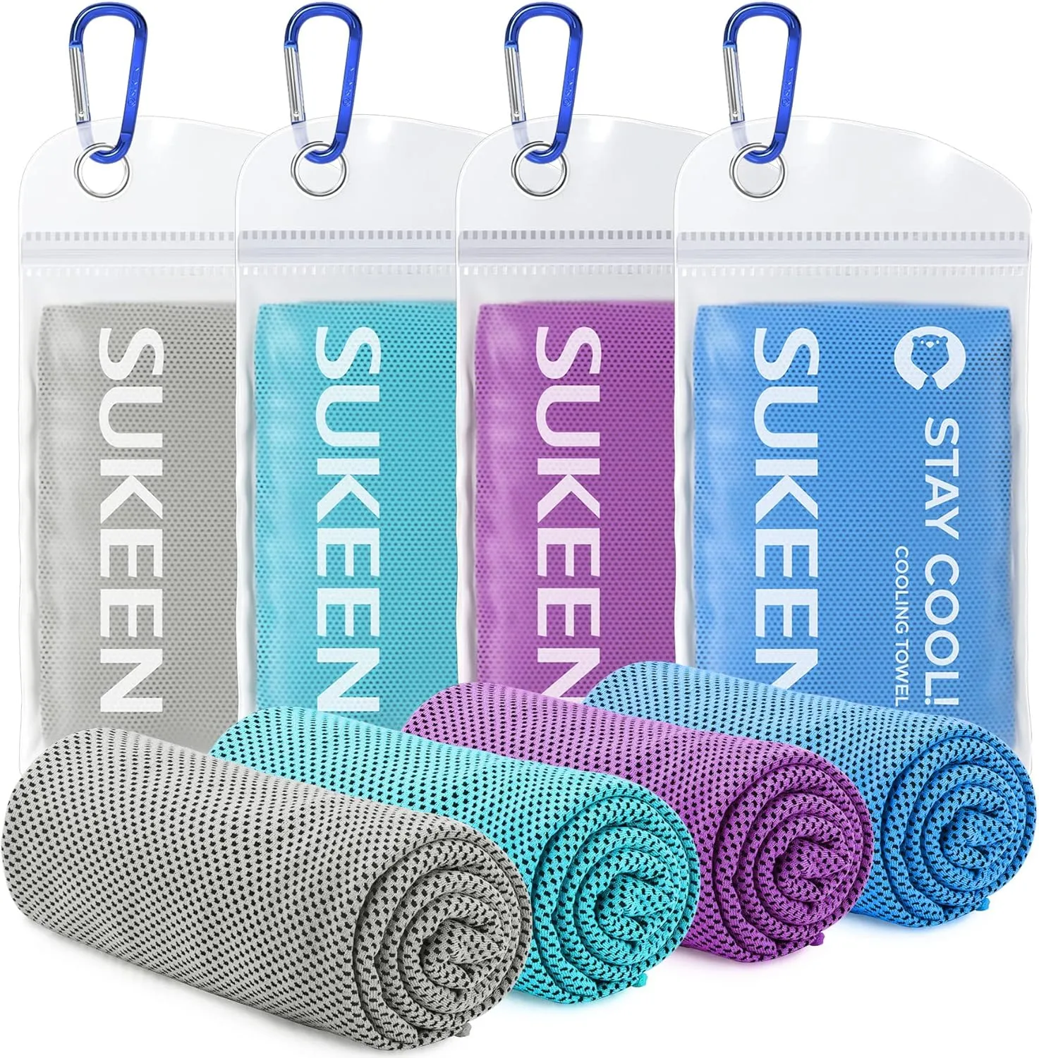 Sueken [4 Pack] Cooling Towel, 40"x12", Soft Breathable Chilly Microfiber Towel for Yoga, Sports, Running, Gym, Camping, Fitness & More Activities