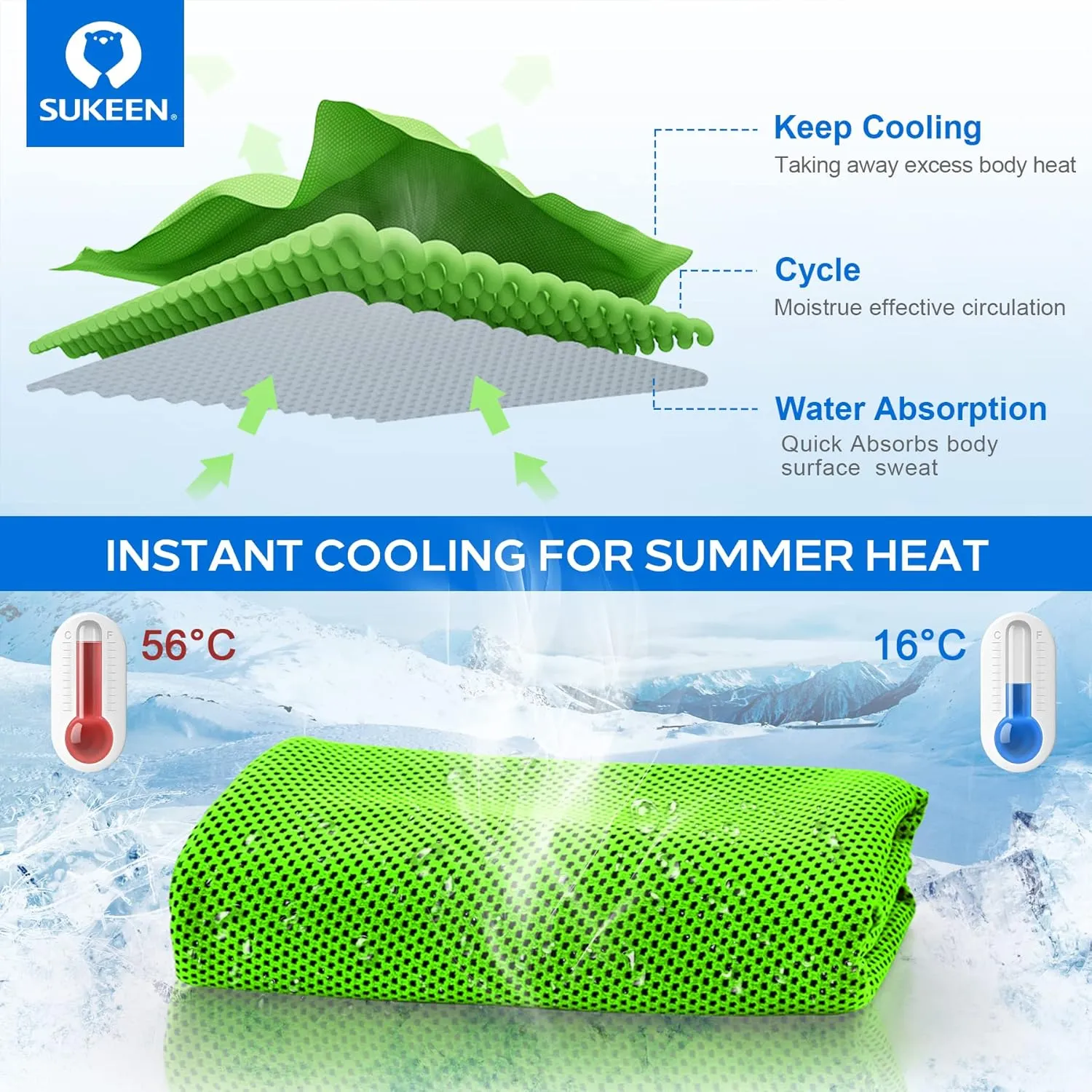 Sukeen [4 Pack] Cooling Towel (40"x12"), Ice Microfiber Chilly Towel for Yoga, Sport, Running, Gym, Workout, Camping, Fitness & More Activities