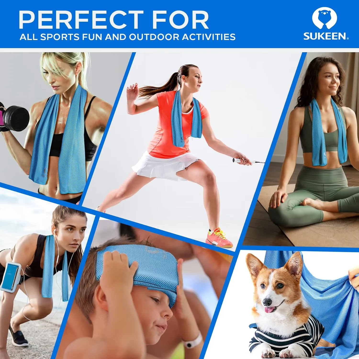Sukeen [4 Pack] Cooling Towel (40"x12"), Ice Microfiber Chilly Towel for Yoga, Sport, Running, Gym, Workout, Camping, Fitness & More Activities