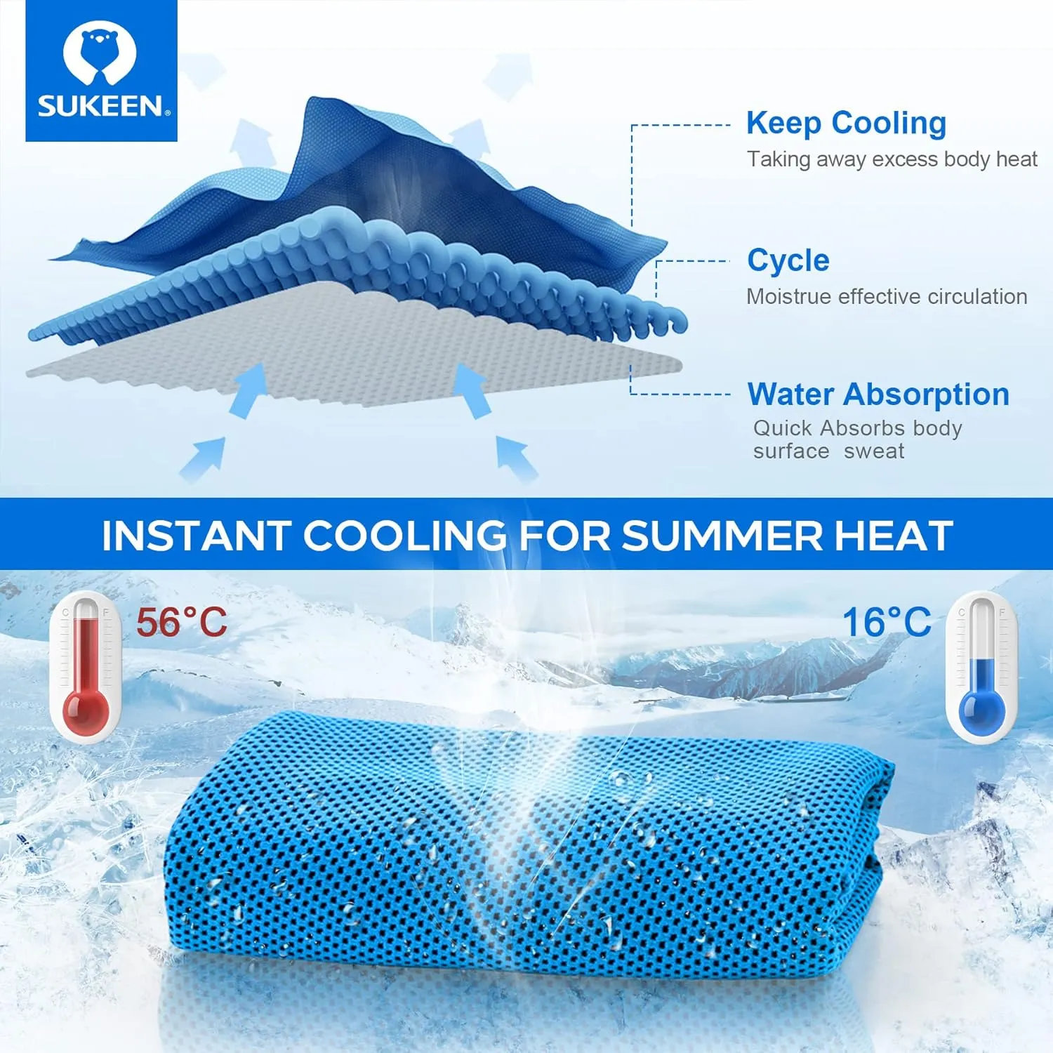 Sukeen 4 Pack Cooling Towel (40"x12"), Soft Breathable Chilly Microfiber Towel for Yoga, Sport, Running, Gym, Workout & More Activities
