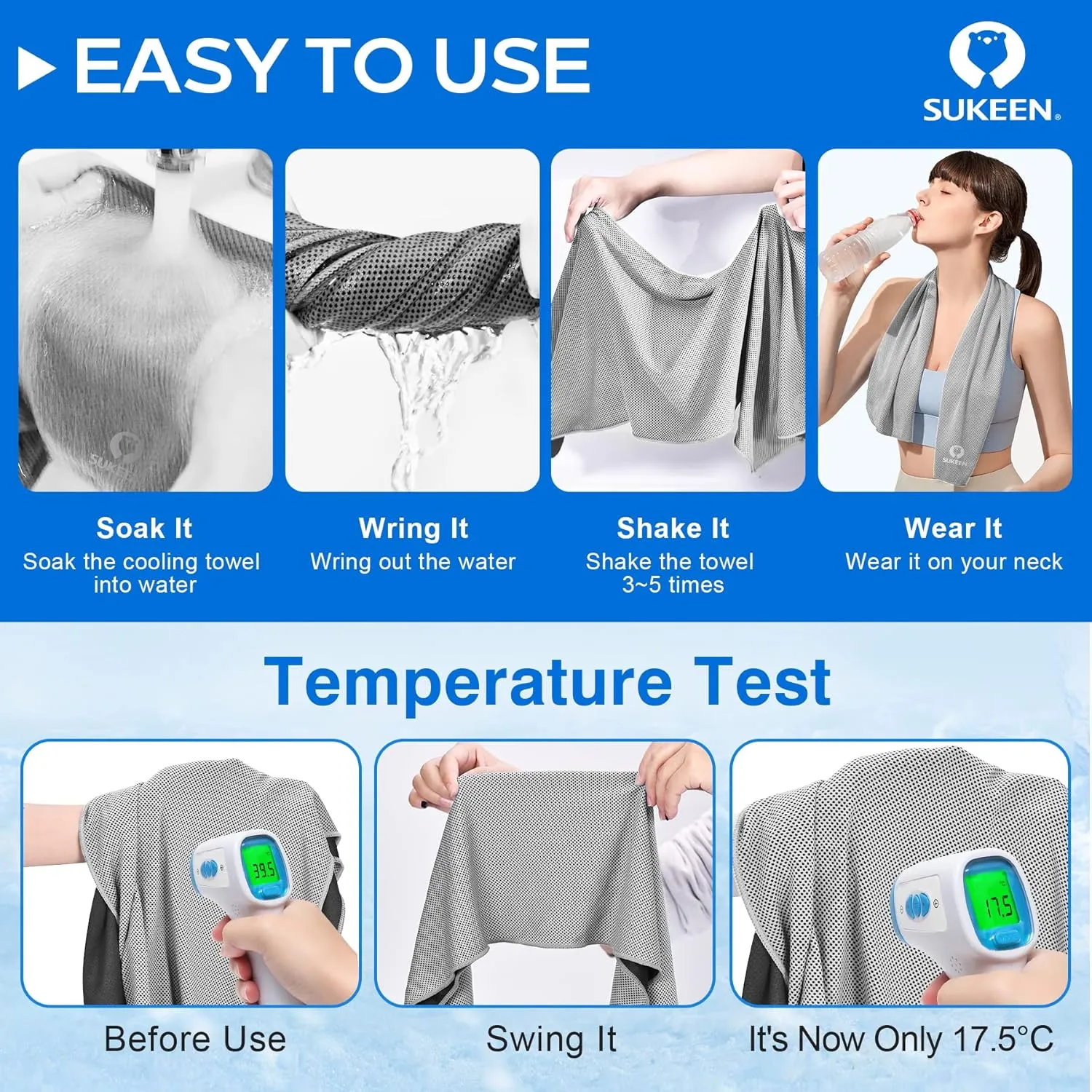 Sukeen [4 Pack] Cooling Towel (40"x12"),Ice Towel,Soft Breathable Chilly Towel,Microfiber Towel for Yoga,Sport,Running,Gym,Workout,Camping,Fitness,Workout & More Activities