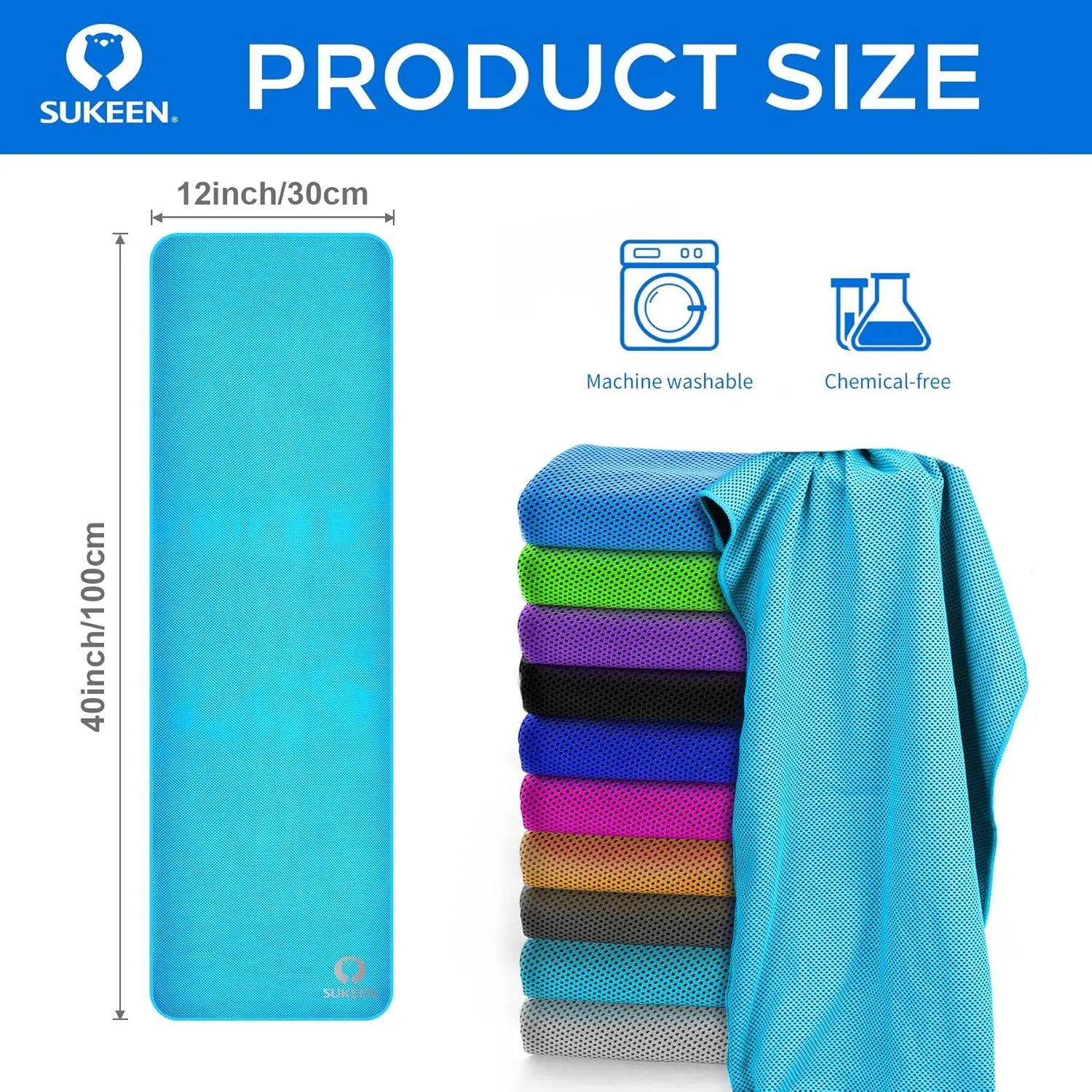 Sukeen Cooling Towel (40"x12") for Neck & Head - Soft Breathable Chilly Sweat Towel for Yoga, Golf, Gym, Camping, Running, Workout & More Activities