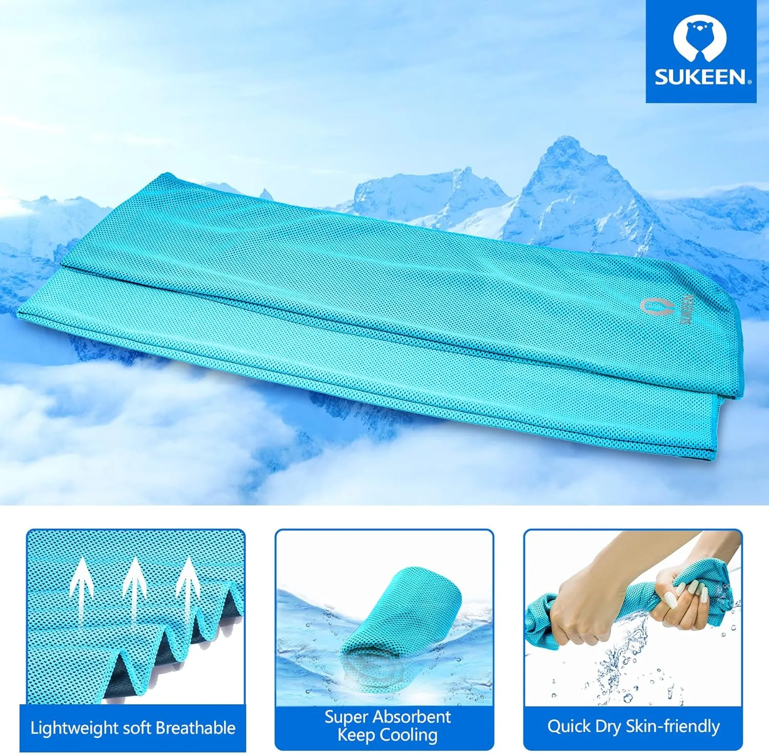 Sukeen Cooling Towel (40"x12") for Neck & Head - Soft Breathable Chilly Sweat Towel for Yoga, Golf, Gym, Camping, Running, Workout & More Activities