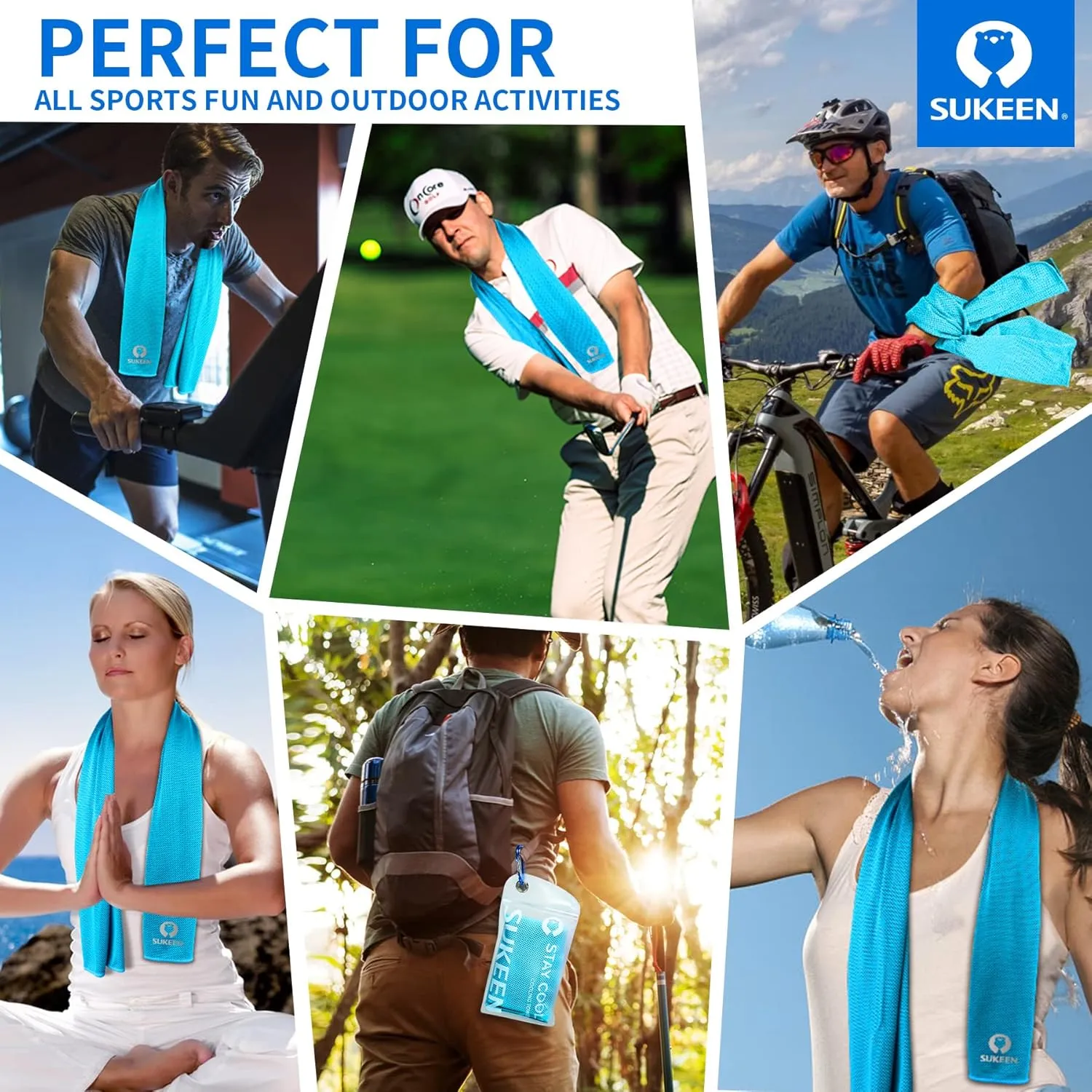 Sukeen Cooling Towel (40"x12") for Neck & Head - Soft Breathable Chilly Sweat Towel for Yoga, Golf, Gym, Camping, Running, Workout & More Activities