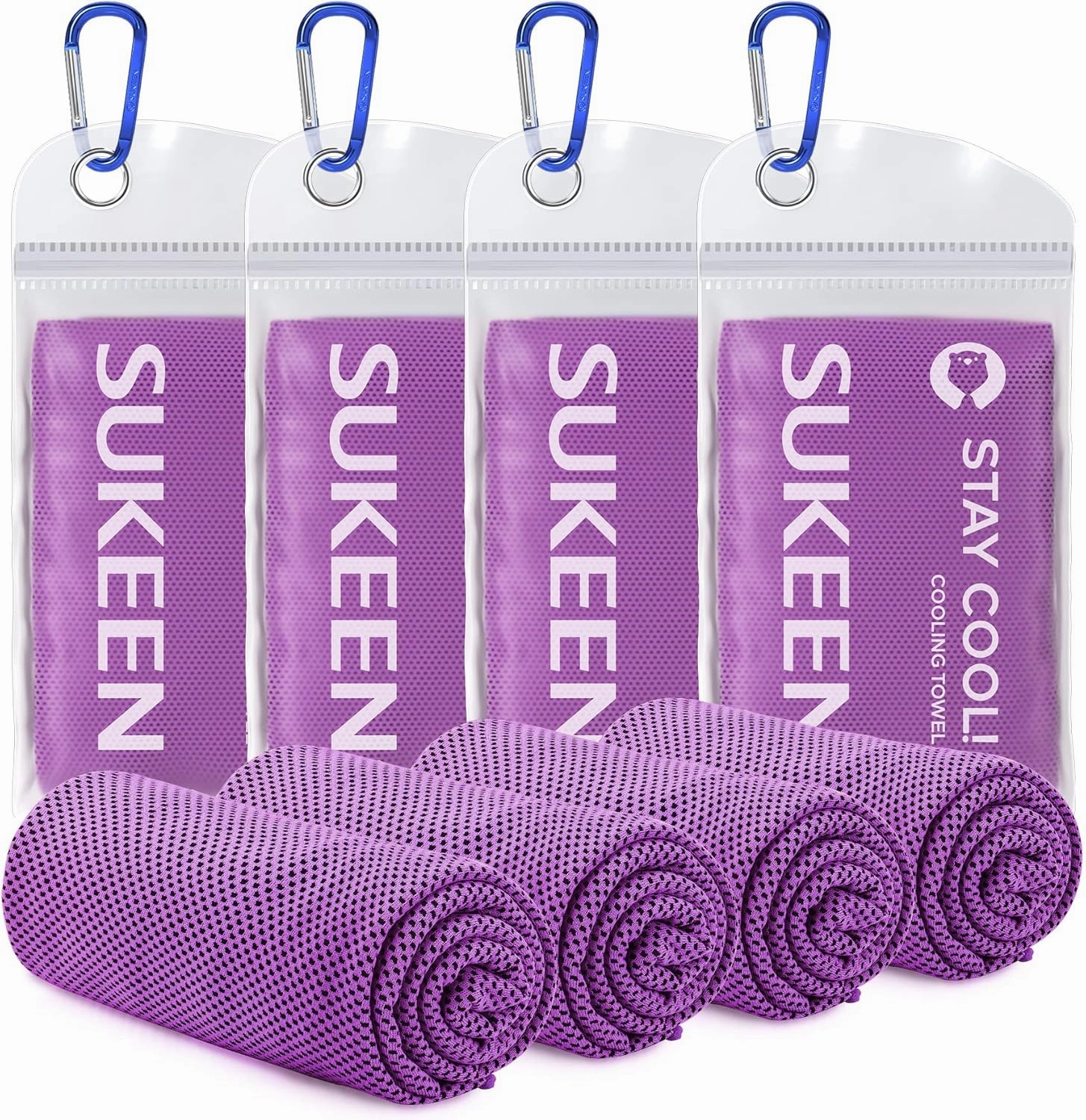 Sukeen 4 Pack Cooling Towels (40"x12") Cool Towel, Cold Towel, Microfiber Soft Breathable Chilly Ice Towel for Yoga,Sport,Running,Gym,Workout,Camping,Fitness,Workout & More Activities