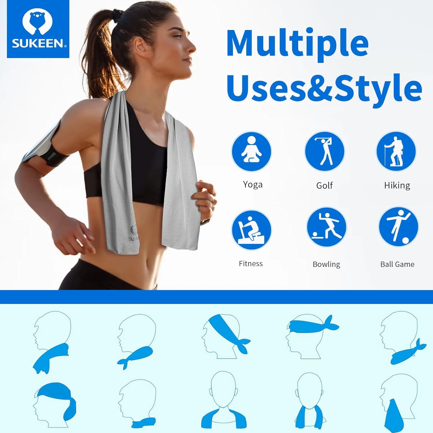 Sukeen Cooling Towel for Neck and Face(40"x12"),Soft Breathable Microfiber Ice Towel for Yoga,Sport,Running,Gym,Workout,Camping,Fitness,Workout & More Activities