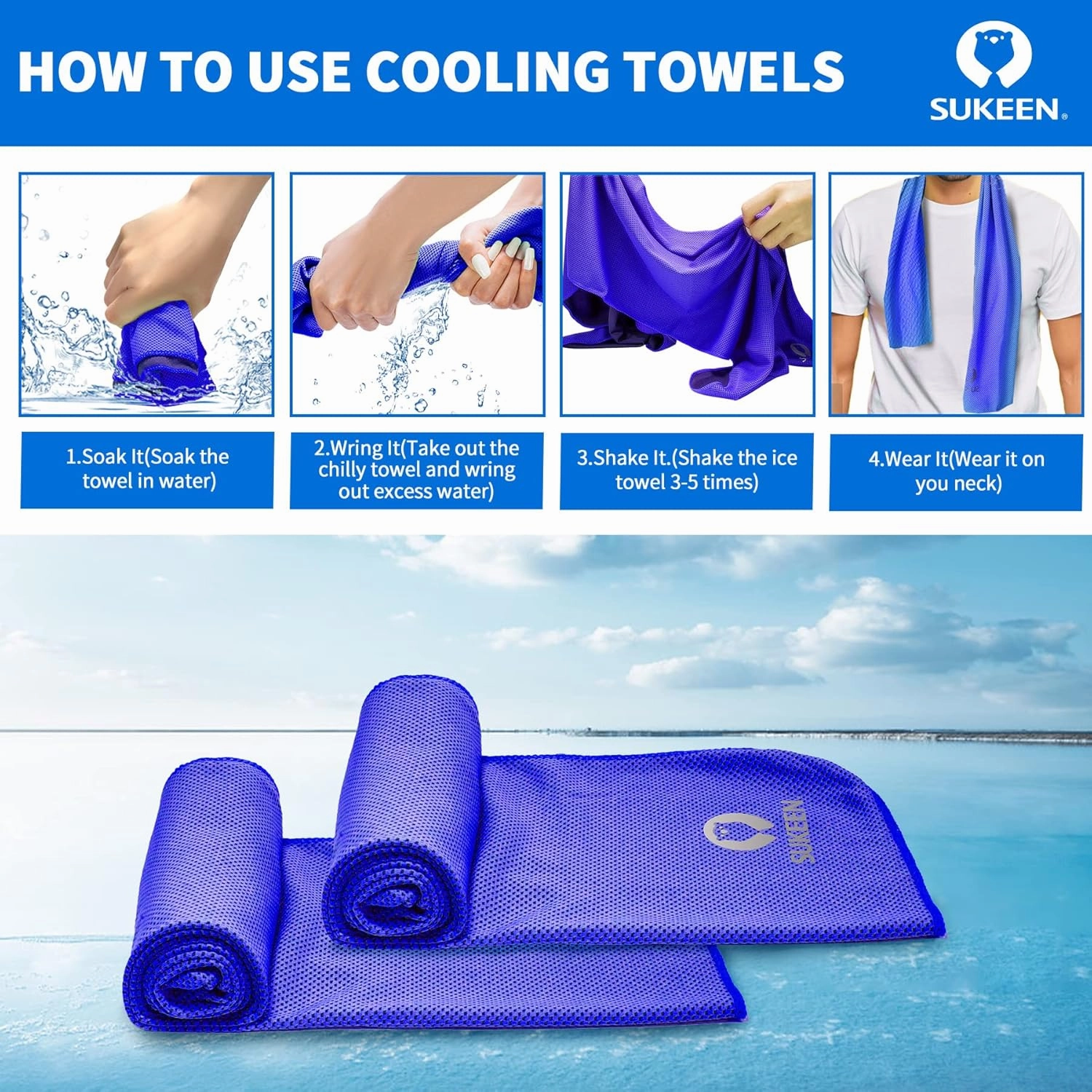 Sukeen Cooling Towel for Neck and Face(40"x12"),Soft Breathable Microfiber Ice Towel for Yoga,Sport,Running,Gym,Workout,Camping,Fitness,Workout & More Activities