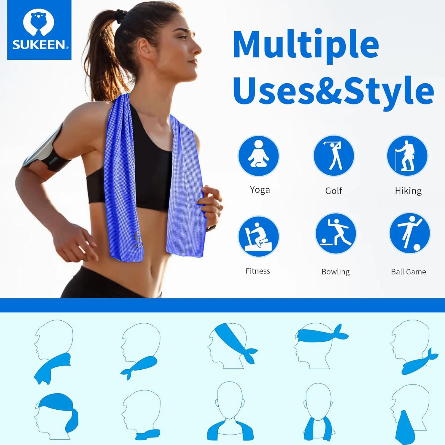 Sukeen Cooling Towel for Neck and Face(40"x12"),Soft Breathable Microfiber Ice Towel for Yoga,Sport,Running,Gym,Workout,Camping,Fitness,Workout & More Activities