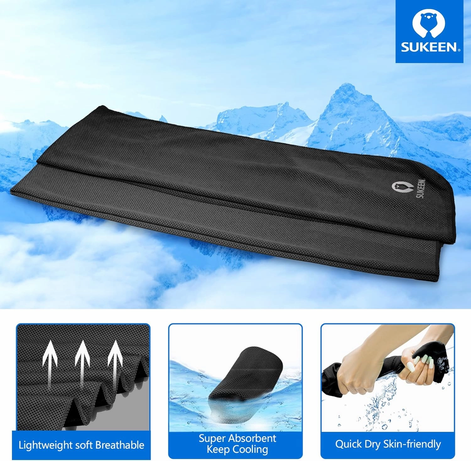 Sukkeen Chilly Towel(40"x12") for Neck & Head, Soft & Breathable - Cold Towel for Yoga, Golf, Gym & More