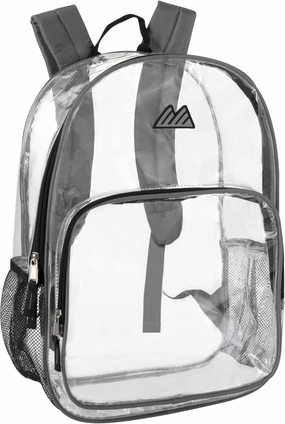Summit Ridge Waterproof Clear Backpack with Water Bottle Holder Stadium Approved Heavy Duty Clear See Through Backpack (Grey)