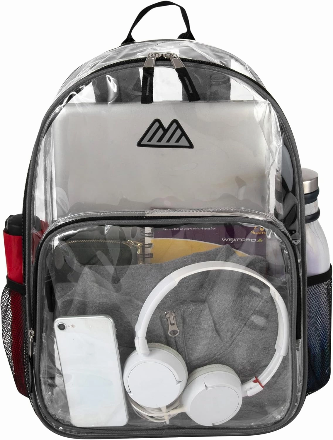 Summit Ridge Waterproof Clear Backpack with Water Bottle Holder Stadium Approved Heavy Duty Clear See Through Backpack (Grey)