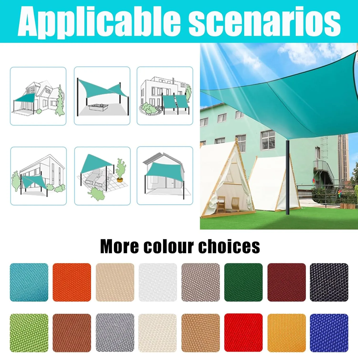 Sun Shade Sail Waterproof Sunscreen 98% UV Block Garden Beach Patio Awning Canopy (5'x5', Khaki)