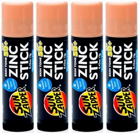 Sun Zapper Zinc Oxide Sunscreen Stick SPF 50  Light Skin Tone – 4-Pack (0.42 oz each) – Water-Resistant Mineral Sunblock with Vitamin E & Aloe Vera – Made in Australia