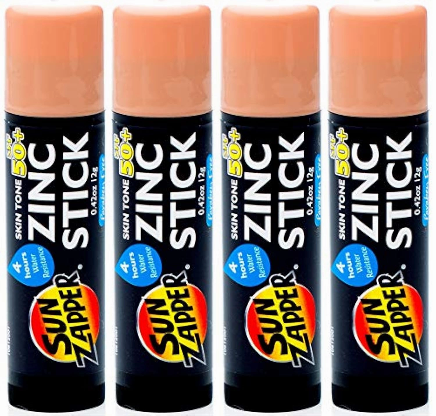 Sun Zapper Zinc Oxide Sunscreen Stick SPF 50  Light Skin Tone – 4-Pack (0.42 oz each) – Water-Resistant Mineral Sunblock with Vitamin E & Aloe Vera – Made in Australia