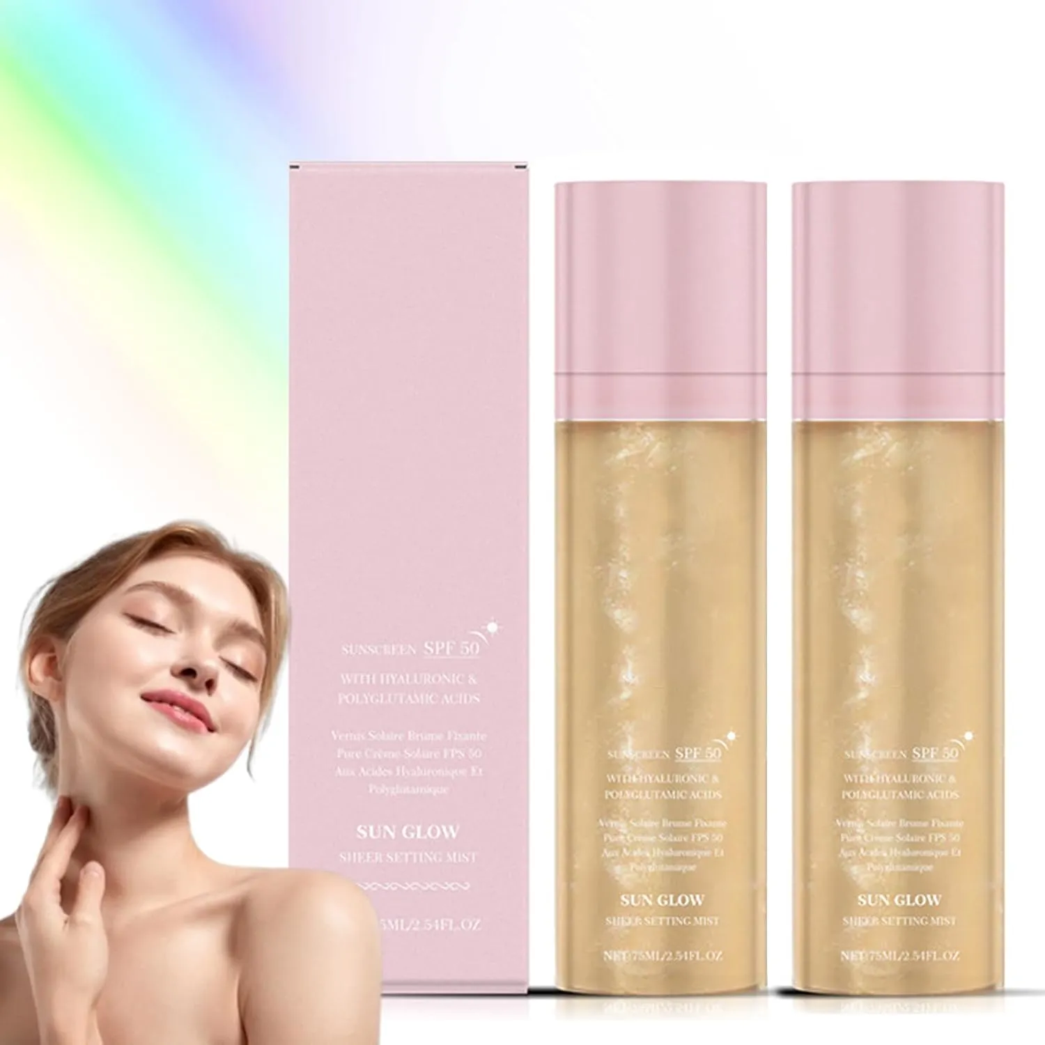 Sunglaze Sheer Setting Mist Sunscreen SPF 50, Broad Spectrum Water-Resistant Face & Body Spray, Hydrating Makeup-Friendly Glow Spray, Non-Greasy & Fast-Absorbing For Face & Body (2)