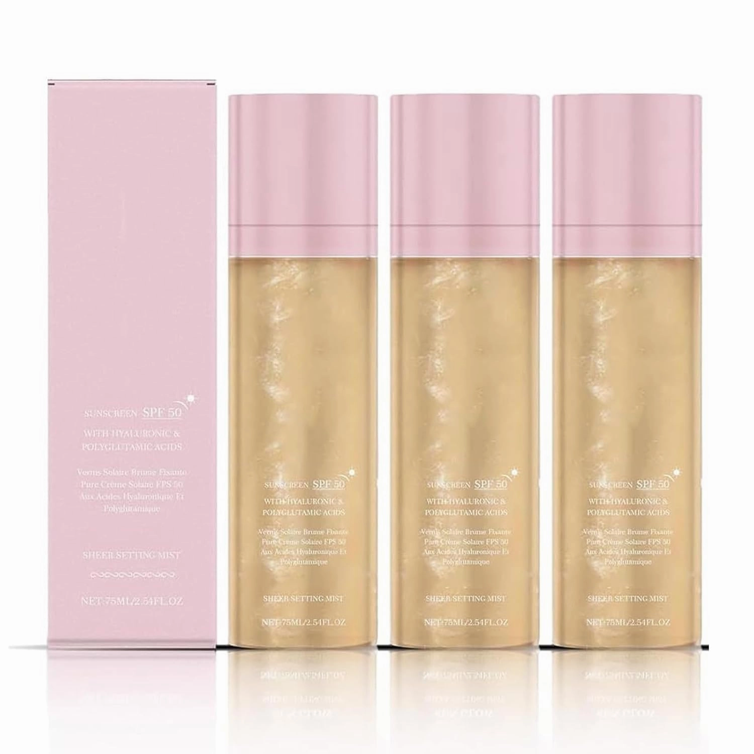 Sunglaze Sheer Setting Mist Sunscreen Spf 50, Broad Spectrum Shimmering Body Oil Mist, Set Makeup Moisturizing and Protective, Spray, Light, Transparent, Oil Controlling, Durable (3)