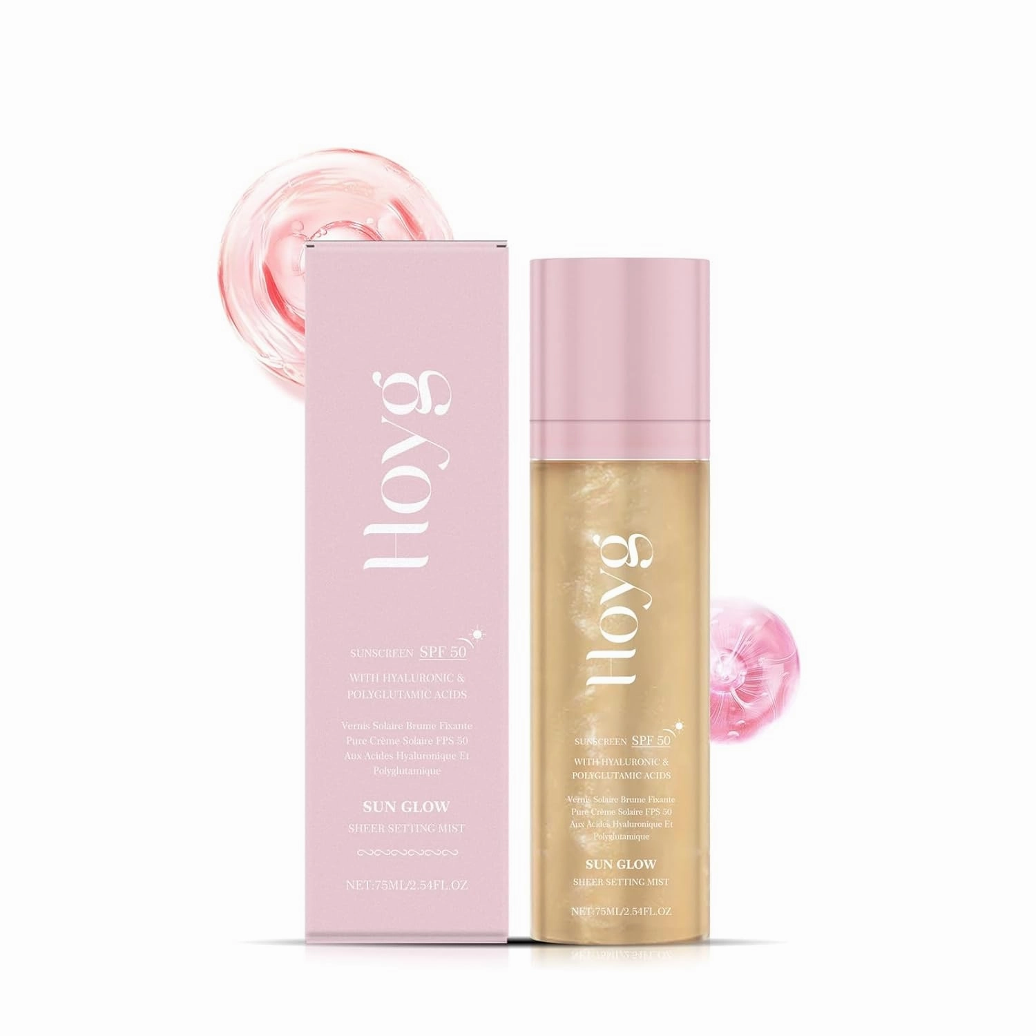 Sunglaze Sheer Setting Mist Sunscreen SPF 50, with Hyaluronic Acid, Infused with Shimmering Body Oil, Hydrating Mist, Gives Skin a Glowy Finish, Weightless mist that sets makeup flawlessly（75ML）