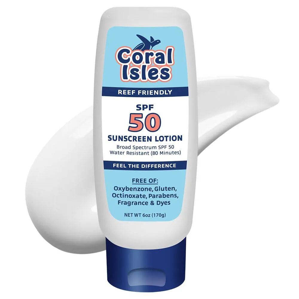 Sunscreen SPF 50 | Hawaii Compliant as Reef Safe | Octinoxate & Oxybenzone Free | Broad Spectrum UVA/UVB Protection | Water Resistant 80 Min. | Fragrance Free | 6 Fl Oz Lotion