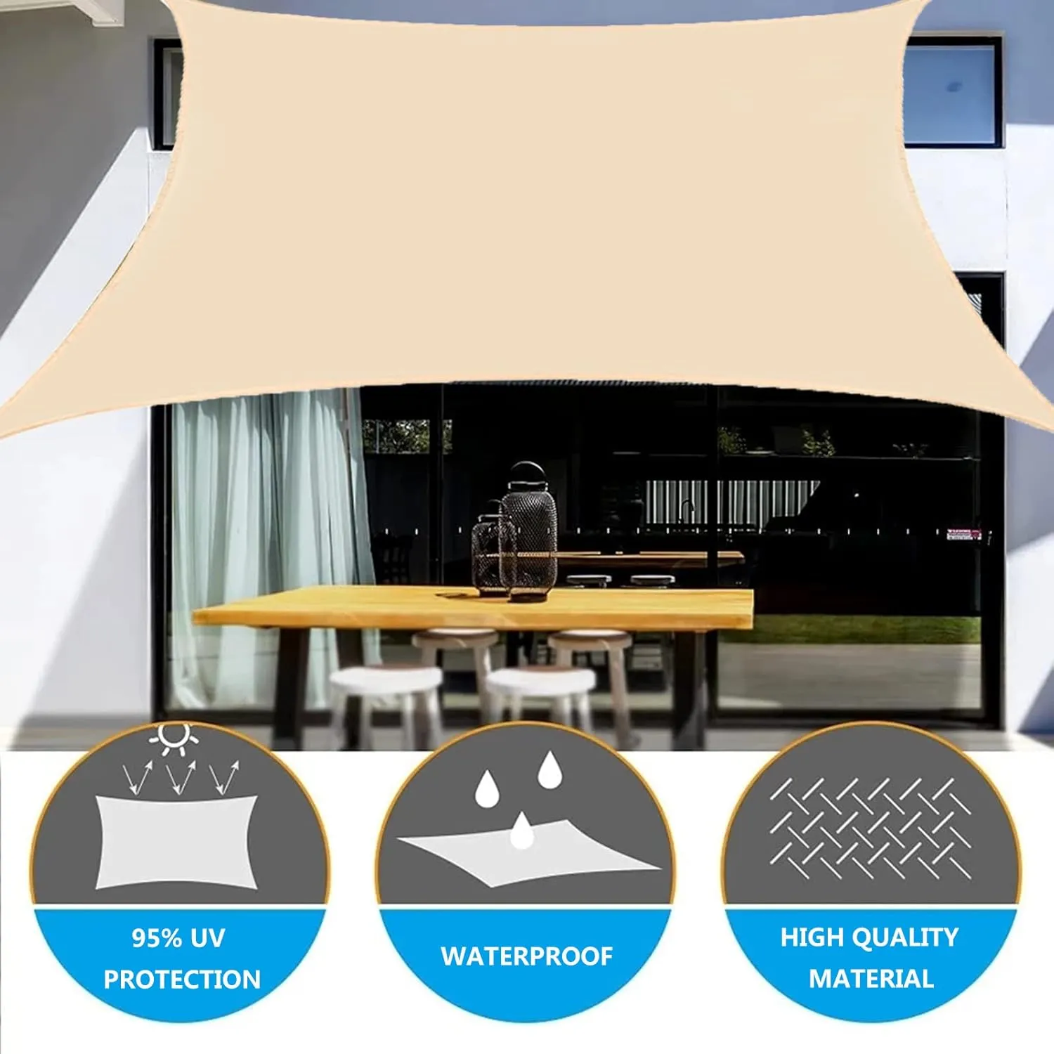 Sunscreen Sunshade Awning, Shade Sails Rectangular, Wind-Proof Sun-Proof Sunshade Canopy for Patio, Garden, Backyard, Outdoor Facility & Activities (Color 15 4x4m/13.1x13.1ft)