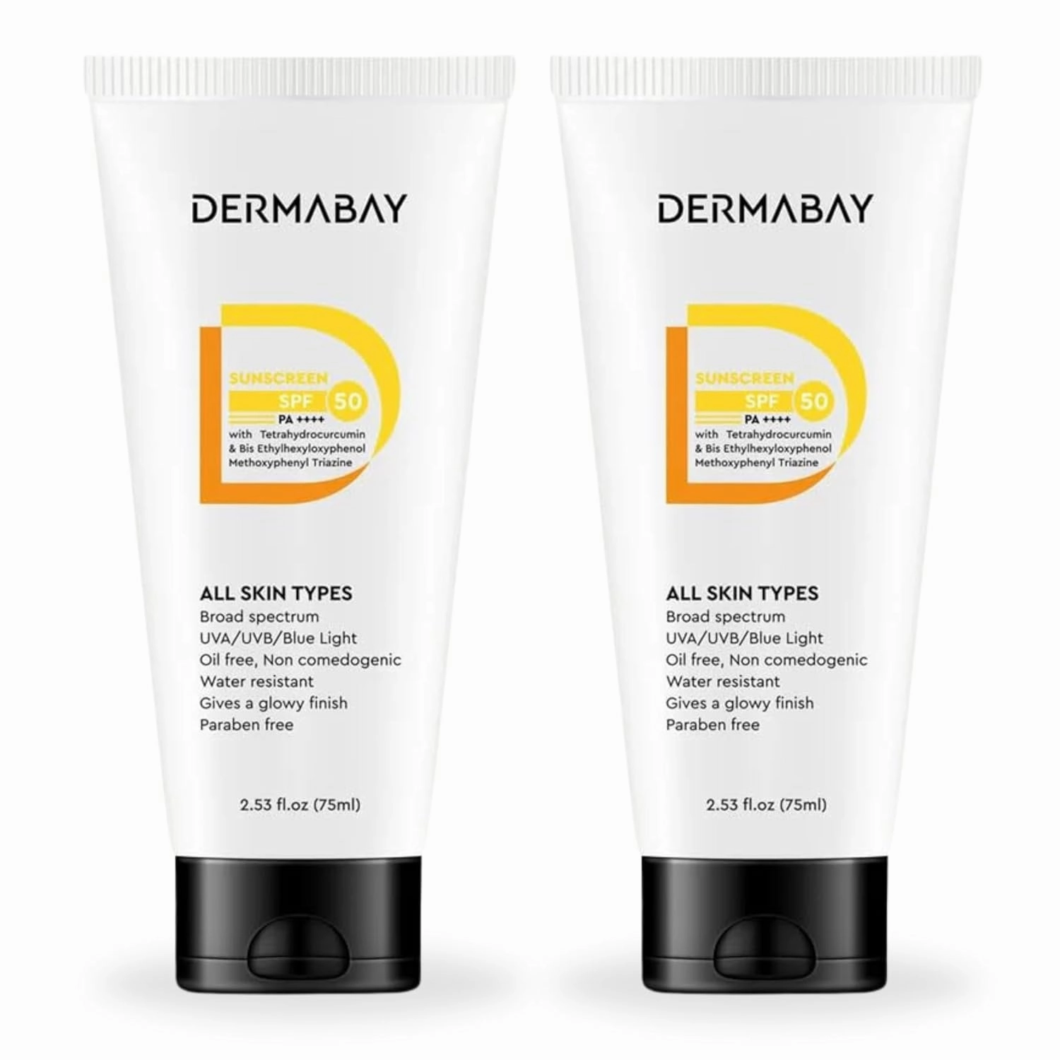 Sunscreen SPF 50 PA     Invisible Glowy Finish, Quickly Absorbing, Best for Summer and Humid Weather, Water Resistant, Sweatproof, Non Comedogenic, Ideal for Women and Men, 75ml (Pack Of 2)