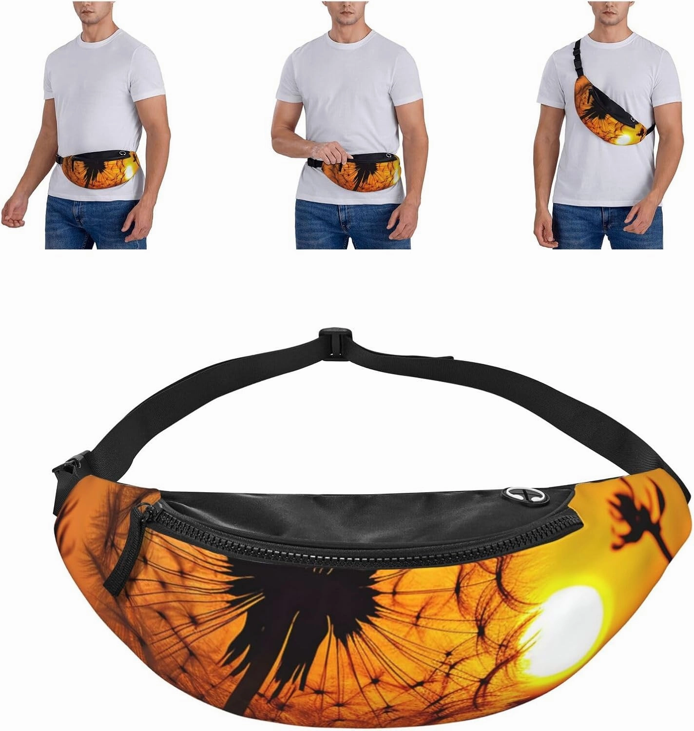 Sunset Dandelion Fanny Pack for Man Women Waist Bag Adjustable Belt Casual Chest Bag Bum Bags for Travel Sports Running Hiking Waist Packs