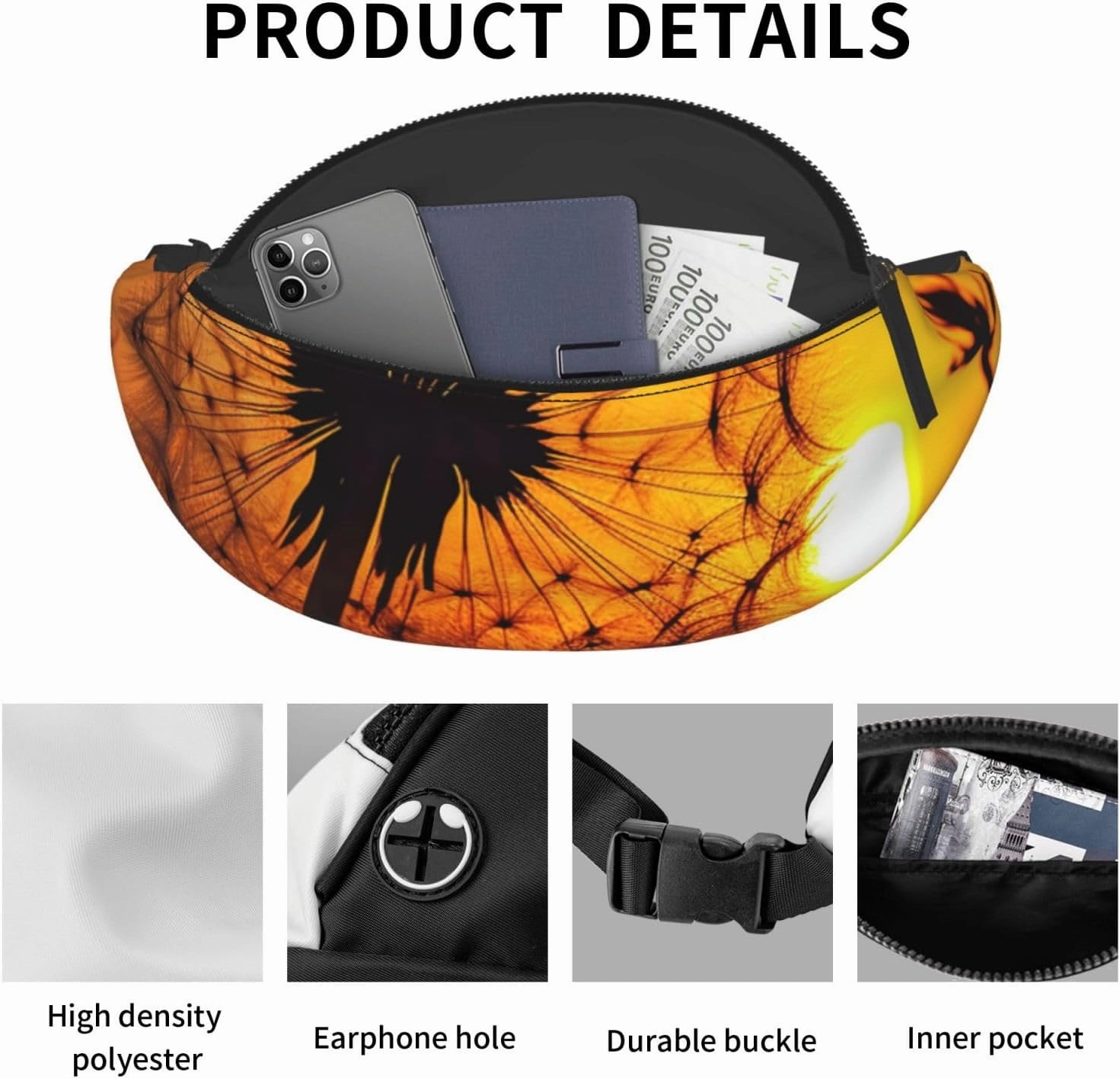 Sunset Dandelion Fanny Pack for Man Women Waist Bag Adjustable Belt Casual Chest Bag Bum Bags for Travel Sports Running Hiking Waist Packs