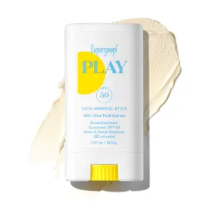 Supergoop! PLAY 100% Mineral Stick SPF 50, 0.67 oz - On-the-Go Broad Spectrum Face Sunscreen For Sensitive Skin - Water Resistant - Vegan - Clean ingredients