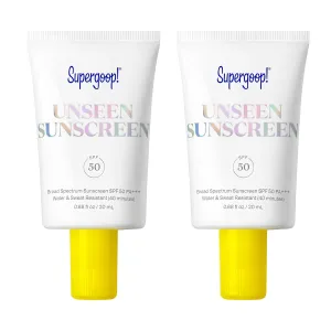 Supergoop! Unseen Sunscreen SPF 50 Invisible Sun Protection for Face - Broad Spectrum Face Sunscreen   Makeup-Gripping Primer - Weightless, Scentless, Oil Free - All Skin Types - 0.68 fl oz, 2 Pack