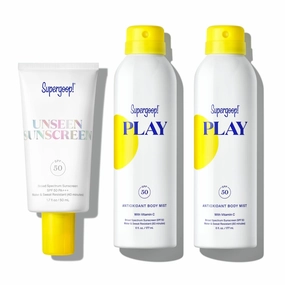 Supergoop! Unseen Sunscreen SPF 50 Invisible Sun Protection for Face (1.7 fl oz)   PLAY Antioxidant Body Mist SPF 50 (Pack of 2, 6 fl oz Each) - Broad Spectrum Body & Face Sunscreen for Sensitive Skin