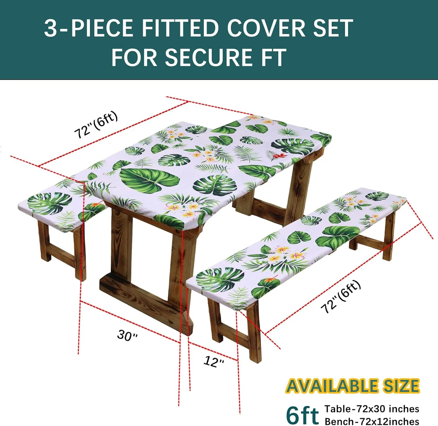 SUQ I OME Picnic Table Cover with Bench Covers Camping Essentials Waterproof Windproof Elastic Fitted Tablecloth with Handbag, Fitted Rectangle Tables and Seats, (Green White)