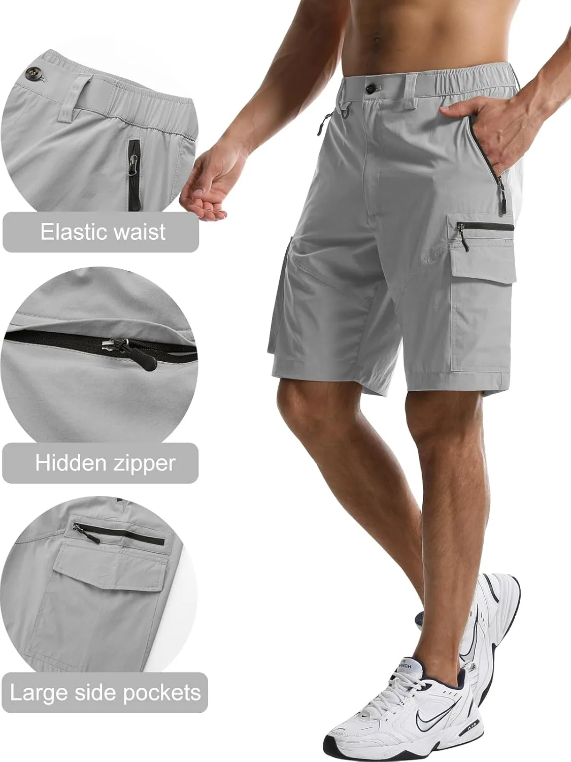 Surenow Men's Hiking Cargo Shorts with Quick Dry, Breathable Fabric, Pockets, and Zipper Closure - Blue, Size Large