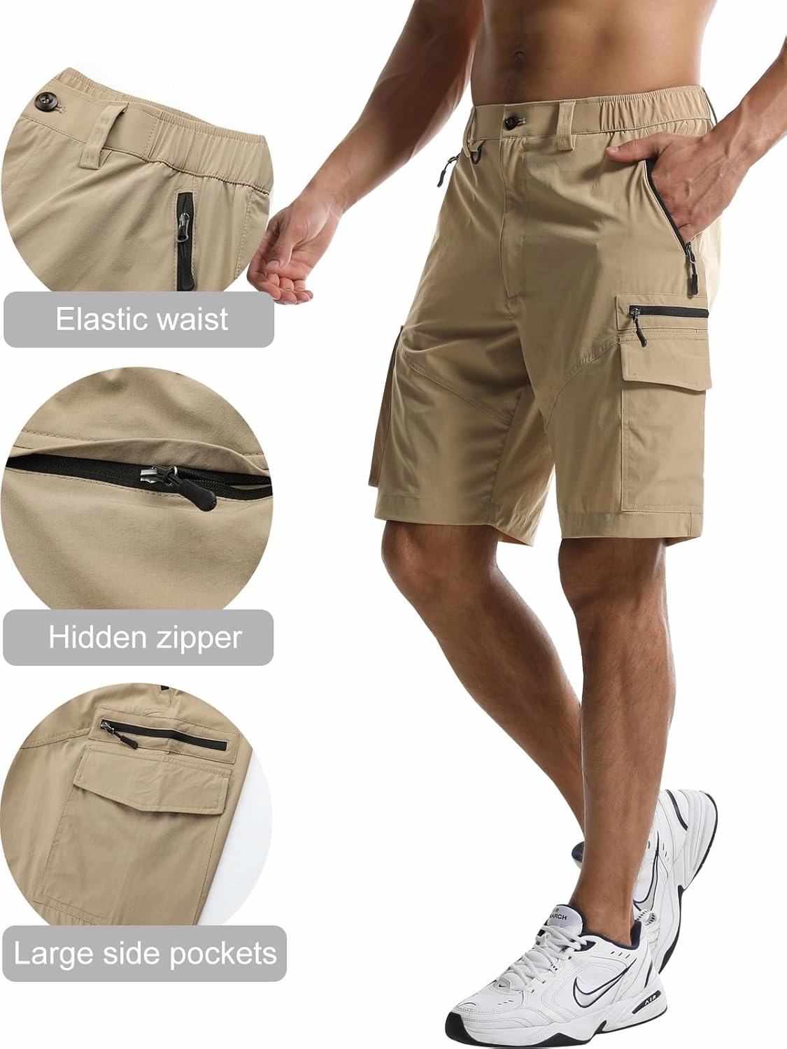 Surenow Men's Hiking Cargo Shorts with Quick Dry, Breathable Fabric, Pockets, and Zipper Closure - Blue, Size Large