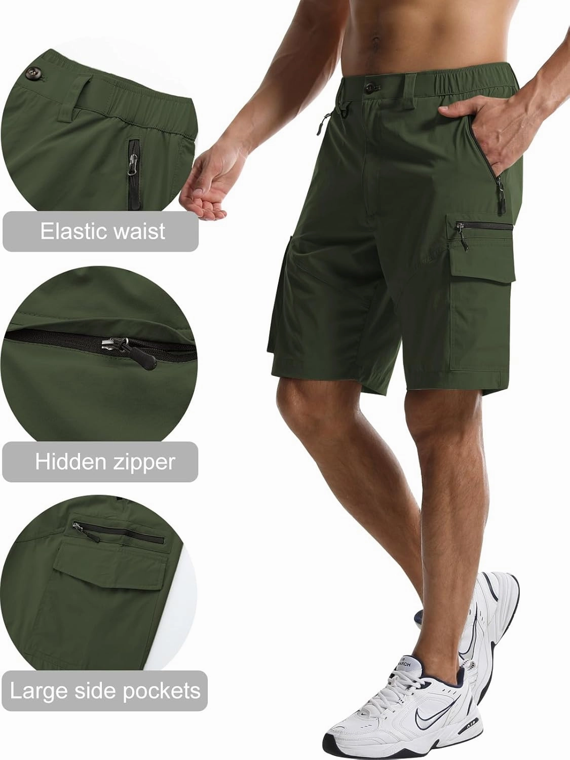 Surenow Men's Hiking Cargo Shorts with Quick Dry, Breathable Fabric, Pockets, and Zipper Closure - Blue, Size Large