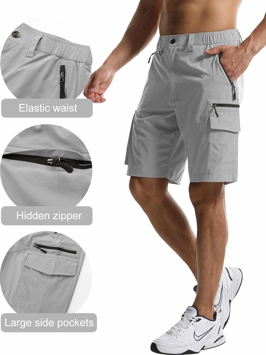 Surenow Men's Hiking Cargo Shorts with Quick Dry, Breathable Fabric, Pockets, and Zipper Closure - Blue, Size Large