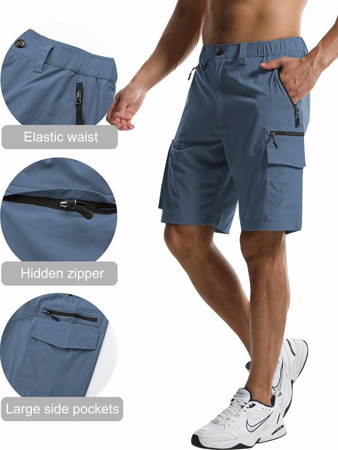 Surenow Men's Hiking Cargo Shorts with Quick Dry, Breathable Fabric, Pockets, and Zipper Closure - Blue, Size Large