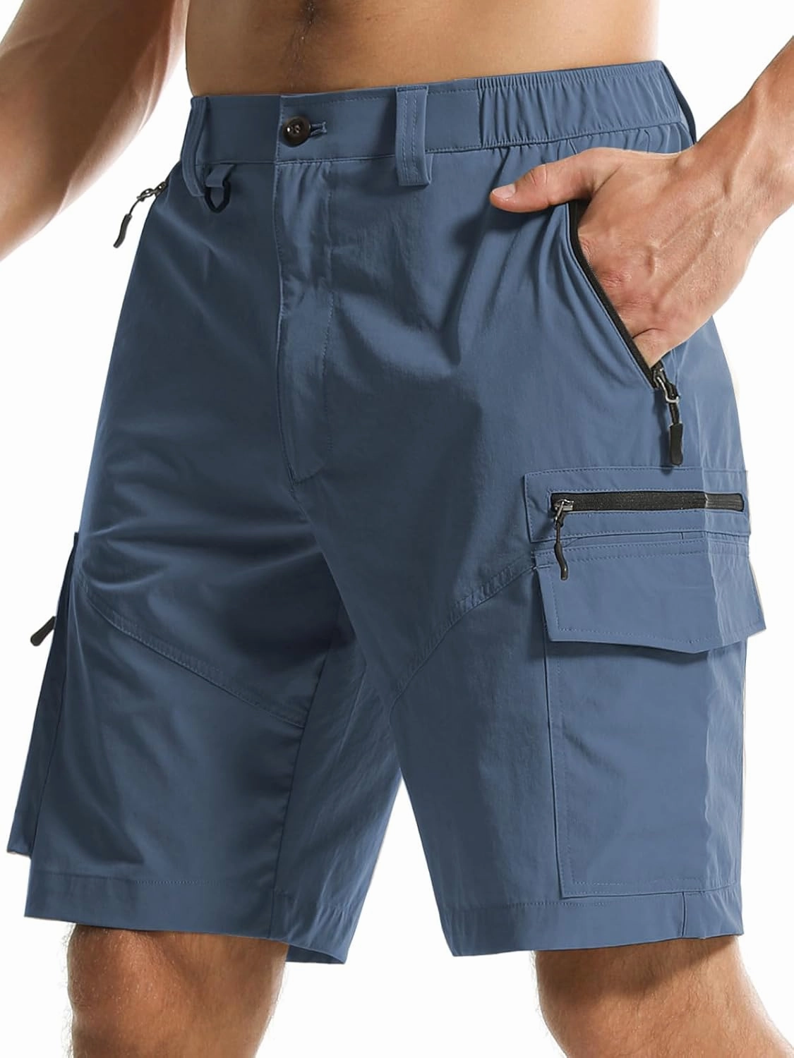 Surenow Men's Hiking Cargo Shorts with Quick Dry, Breathable Fabric, Pockets, and Zipper Closure - Blue, Size Large