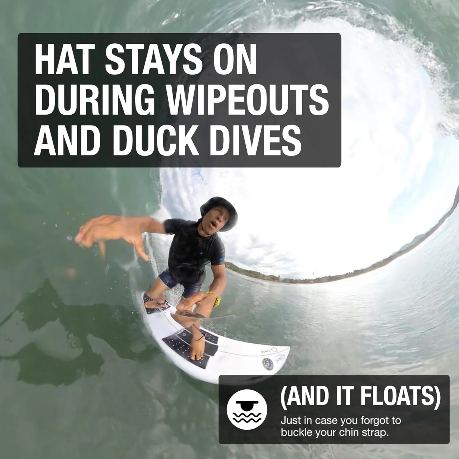Surf Bucket Hat with Chin Straps for Surfing, SUP, and Watersports