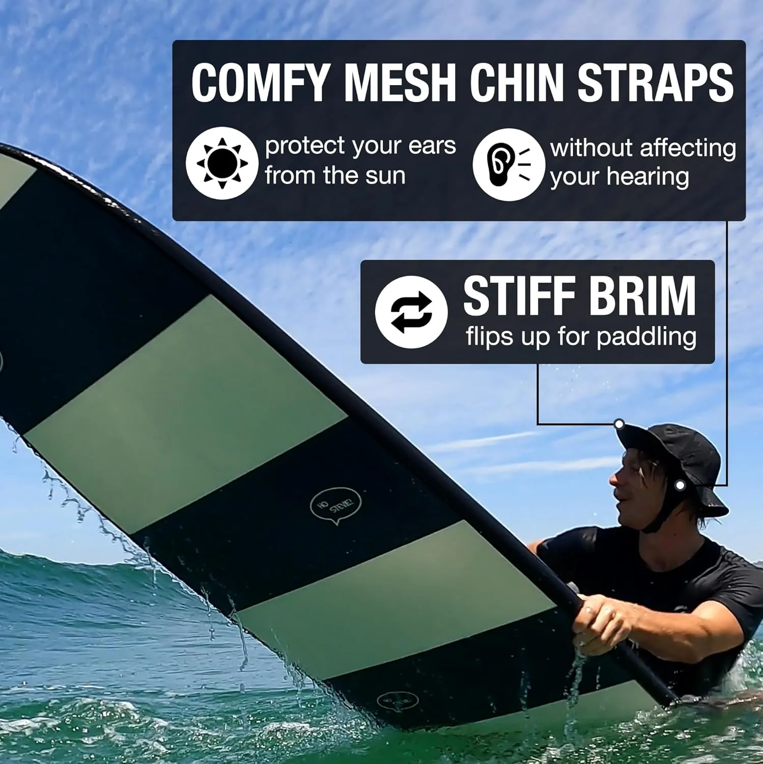 Surf Bucket Hat with Chin Straps for Surfing, SUP, and Watersports