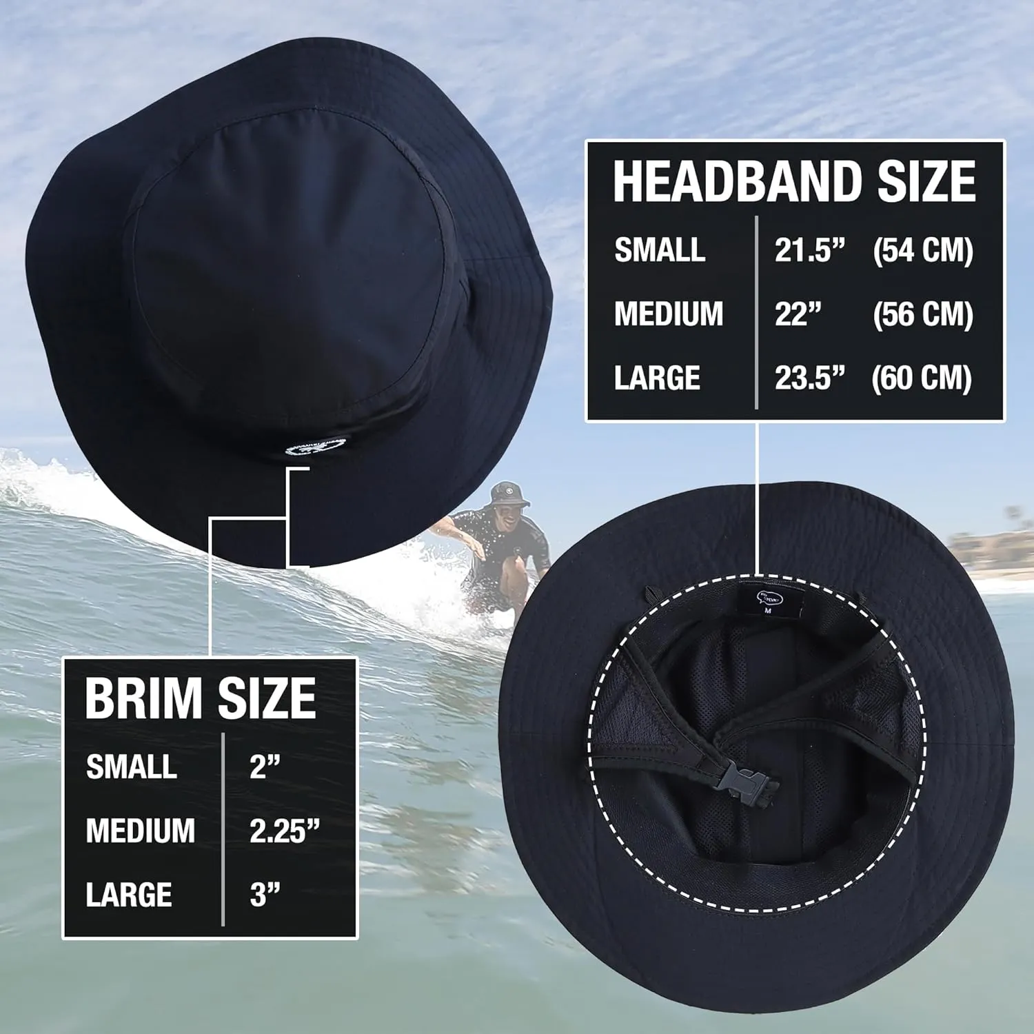 Surf Bucket Hat with Chin Straps for Surfing, SUP, and Watersports