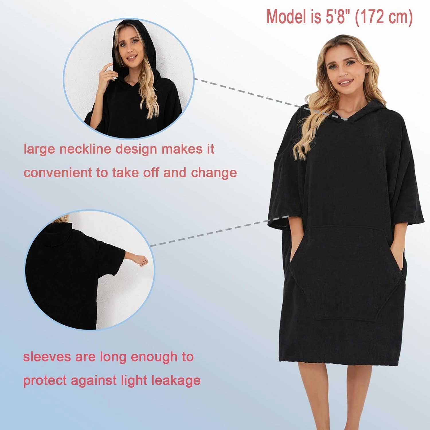 Surf Poncho Hooded Beach Towel for Adults Quick Dry Terry Cloth Changing Robe with Pockets Swim Unisex Towel Poncho Hoodie