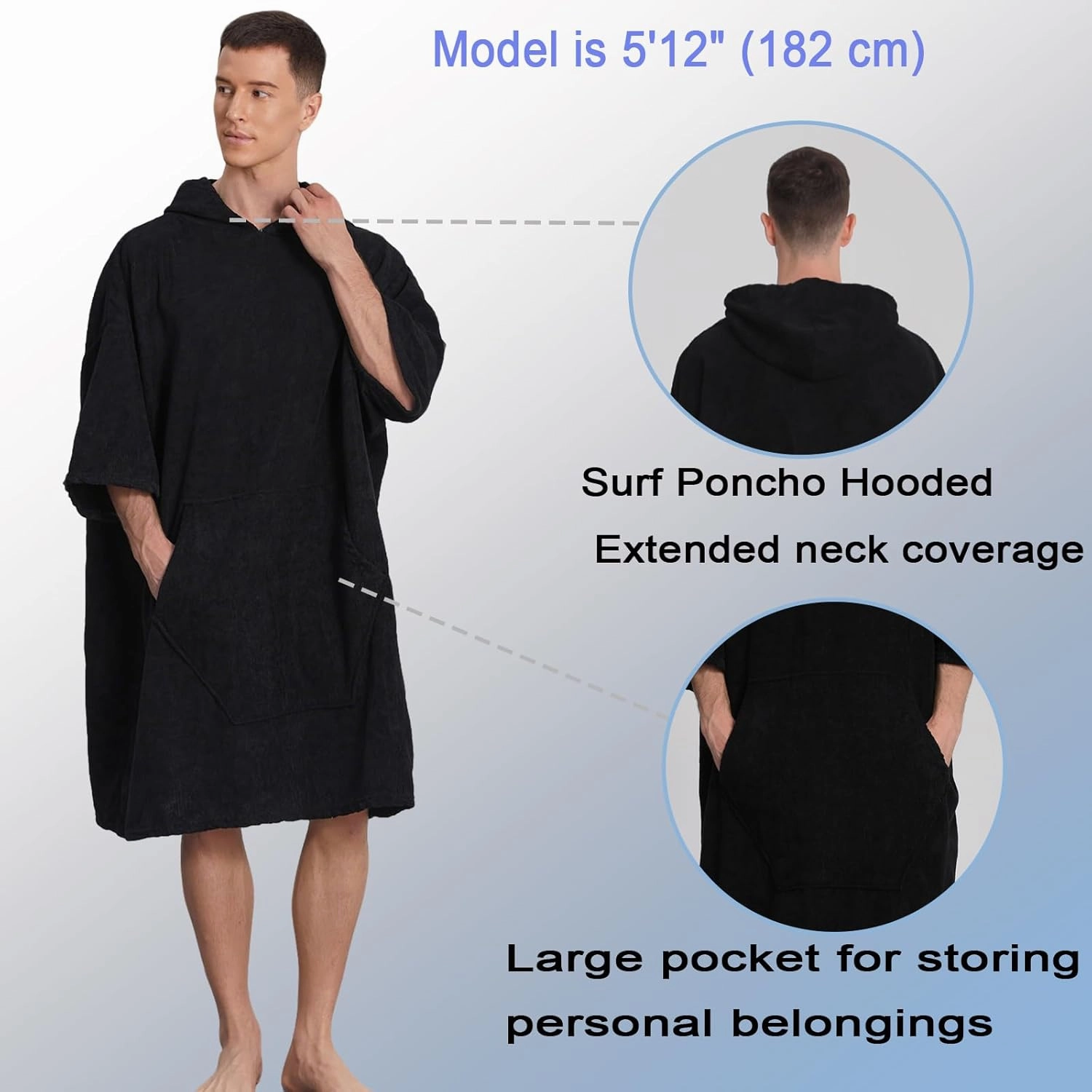 Surf Poncho Hooded Beach Towel for Adults Quick Dry Terry Cloth Changing Robe with Pockets Swim Unisex Towel Poncho Hoodie