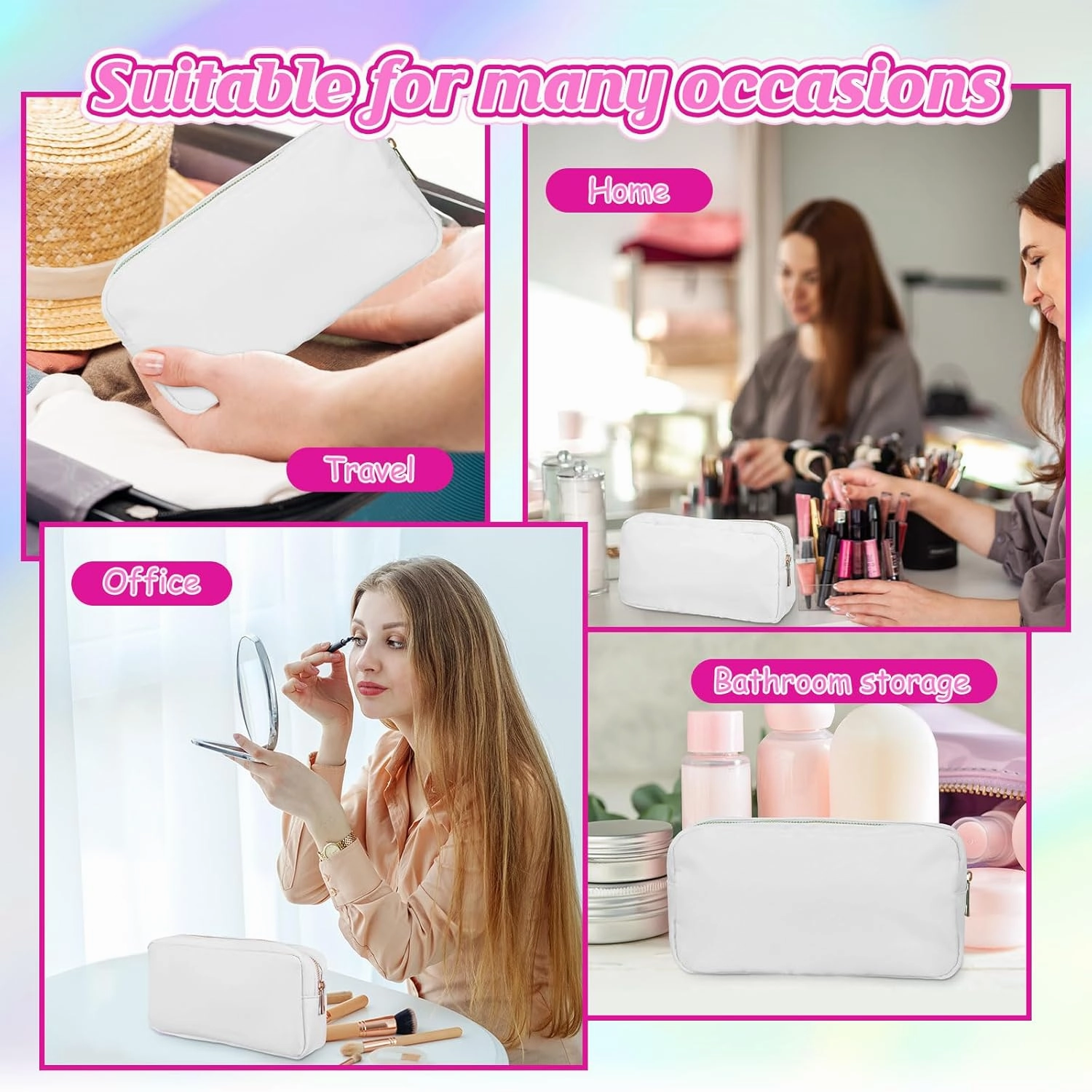 Sweetude 6 Pcs Nylon Makeup Bag Travel Nylon Pouch Zipper Cosmetic Bag for Purse Women Girls Organizer Makeup Pouch for Birthday Wedding Mother's Day Graduation Gifts(M,White)
